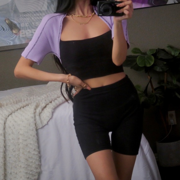 Purple Knit Ribbed Shrug Sweater  Cardigan - Picture 4 of 7